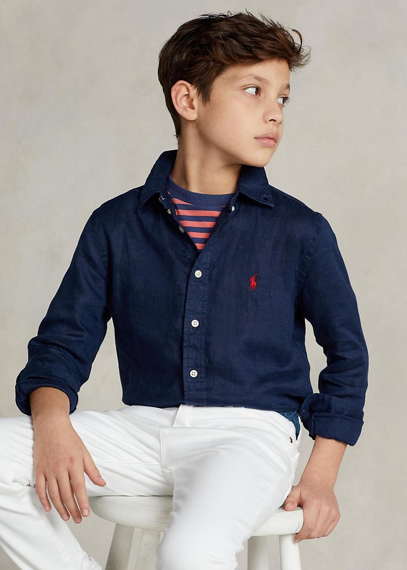 Camisas Ralph Lauren Niño 6-14 Años Linen Chile Azul Marino WRDAO-0184